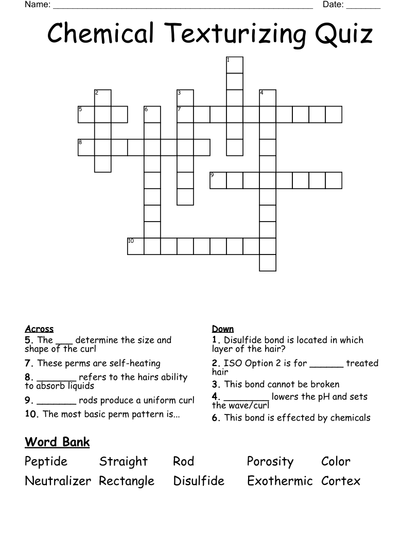 Chemical Texturizing Quiz Crossword WordMint