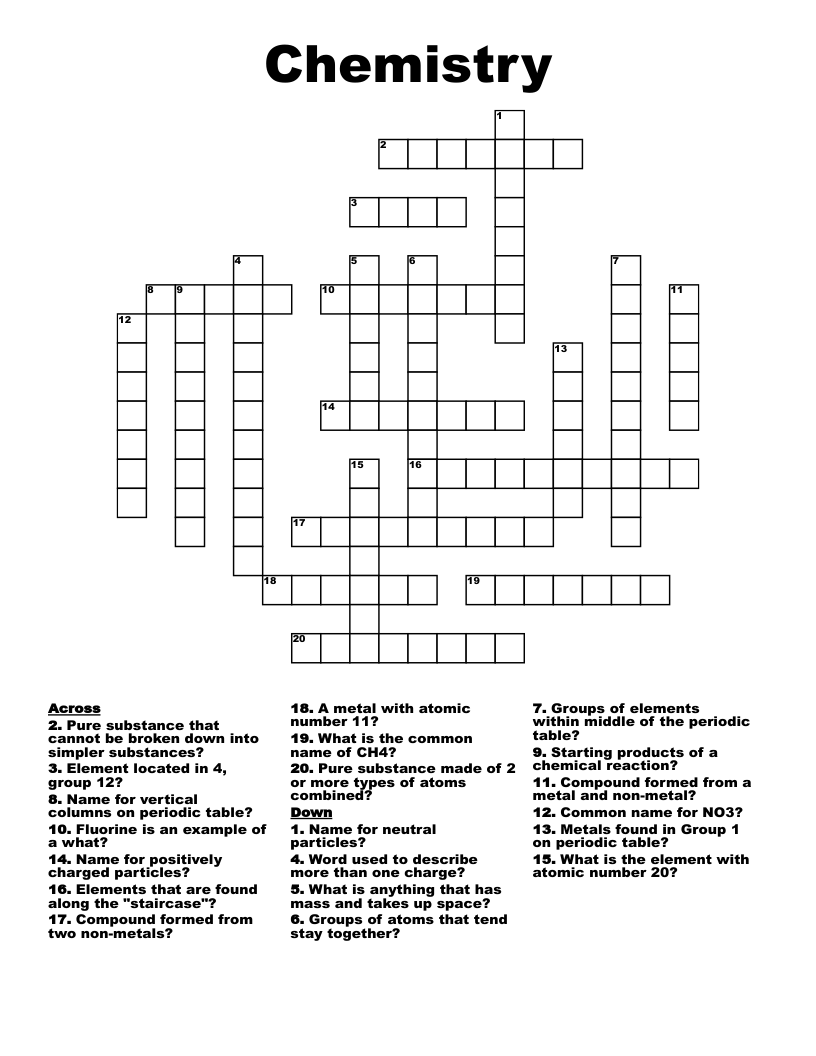 Chemistry Crossword - WordMint