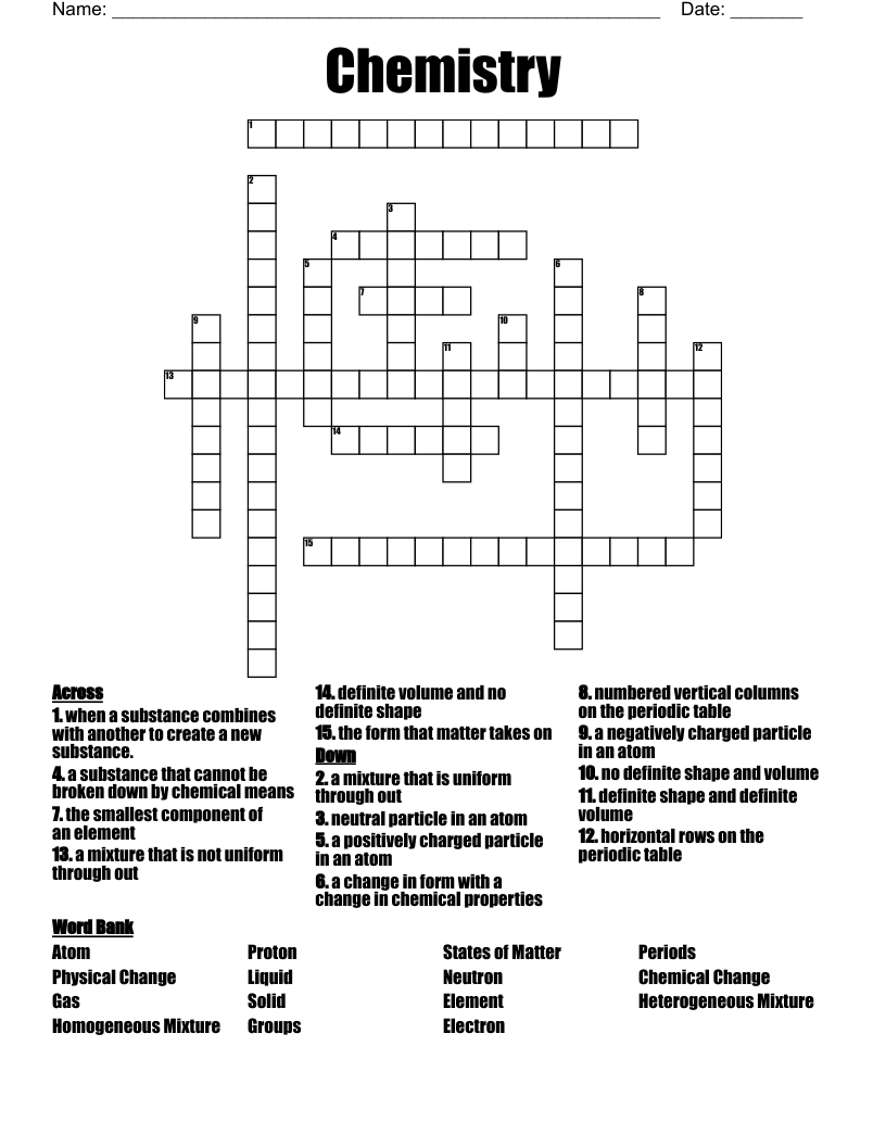 Chemistry Crossword WordMint