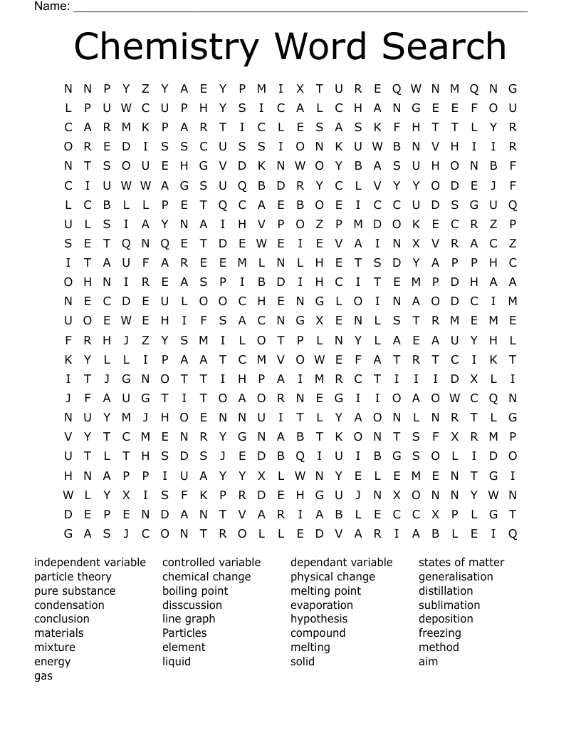Chemistry Word Search WordMint