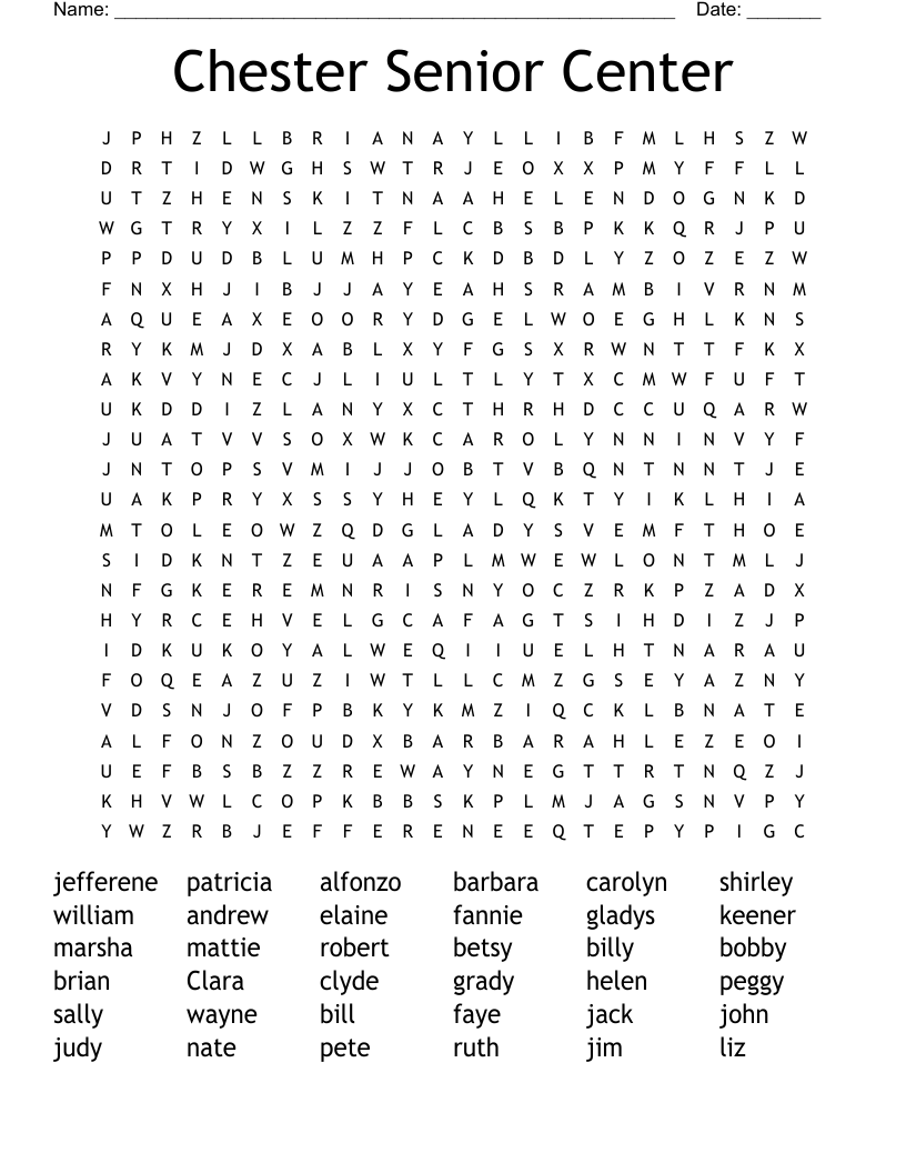 Chester Senior Center Word Search WordMint
