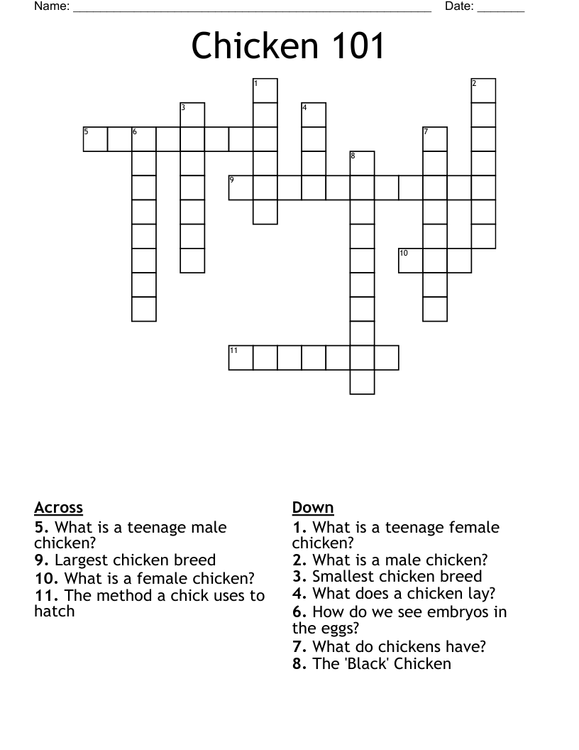 Chickens Crossword WordMint