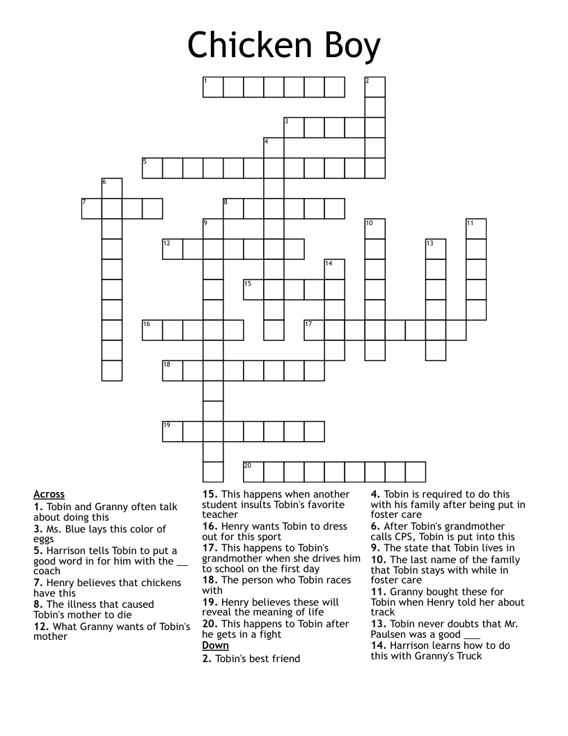 Chicken Boy Crossword WordMint