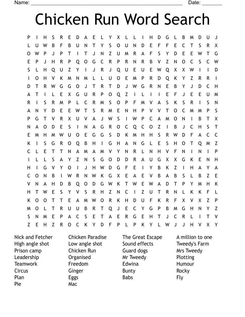 Chicken Run Word Search WordMint