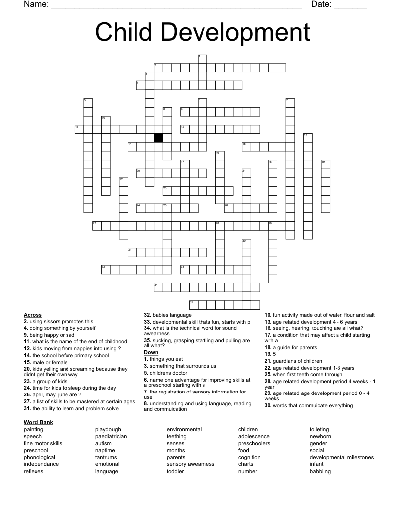 Child Development Crossword - WordMint