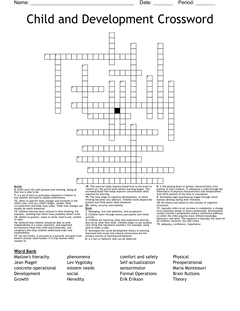 Child and Development Crossword - WordMint
