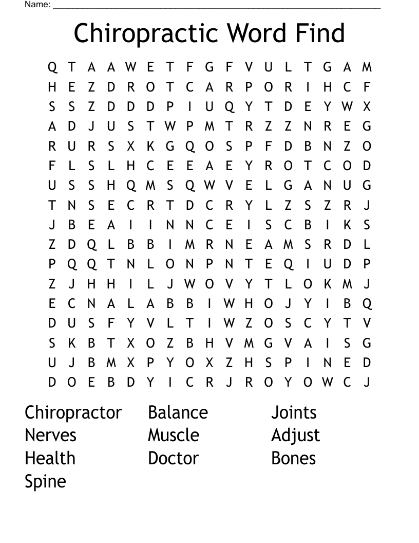 Chiropractic Word Find Word Search WordMint