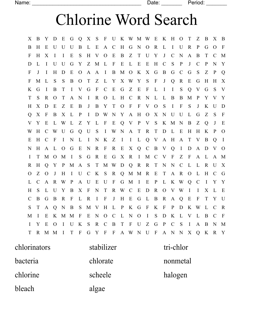 Chlorine Word Search WordMint