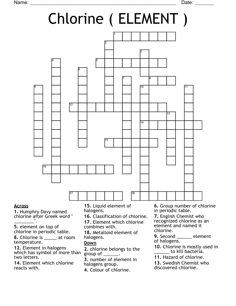 Chlorine ( ELEMENT ) Crossword WordMint