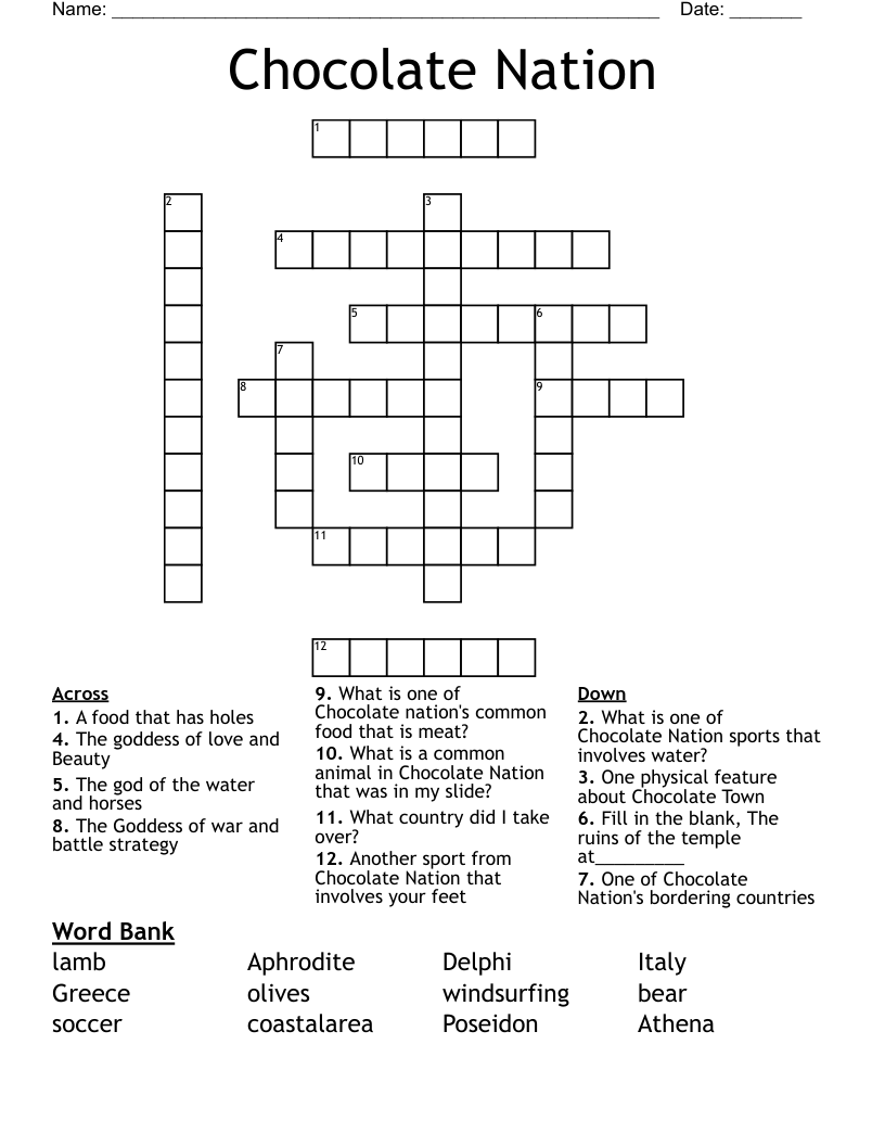 Chocolate Nation Crossword WordMint