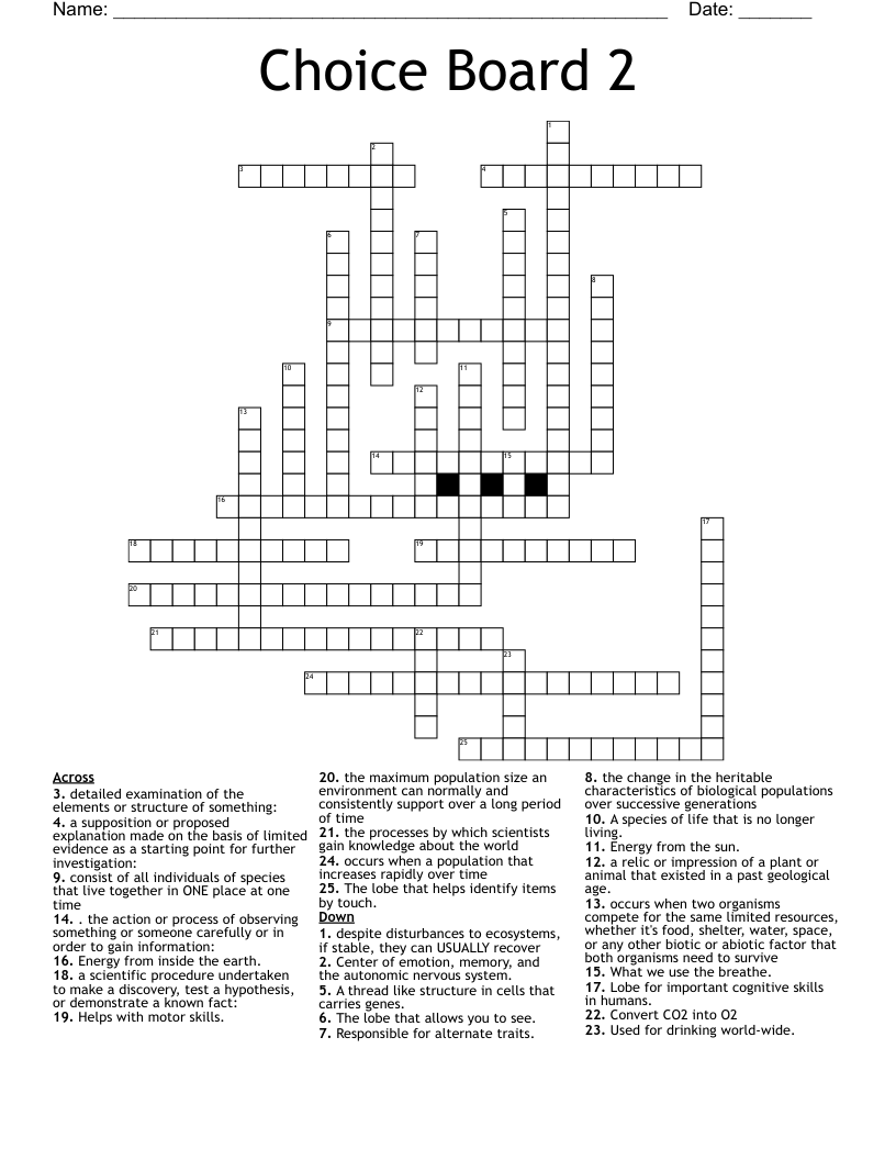 Choice Board 2 Crossword WordMint
