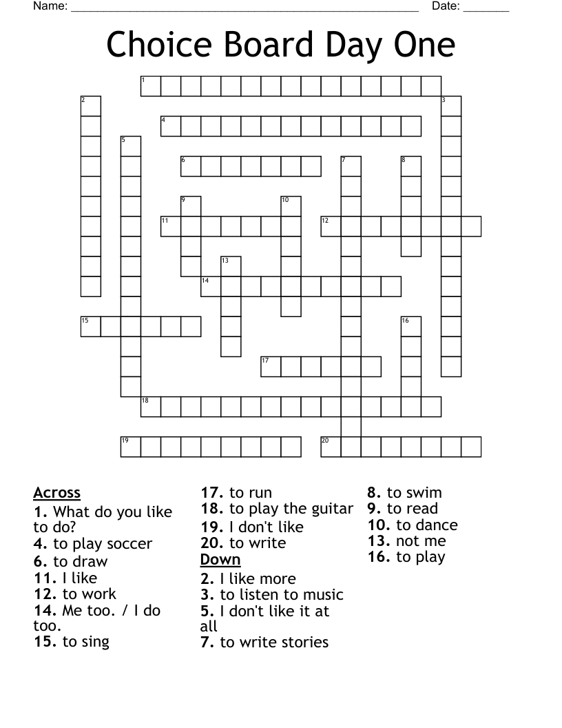 Number One Choice Informally Crossword
