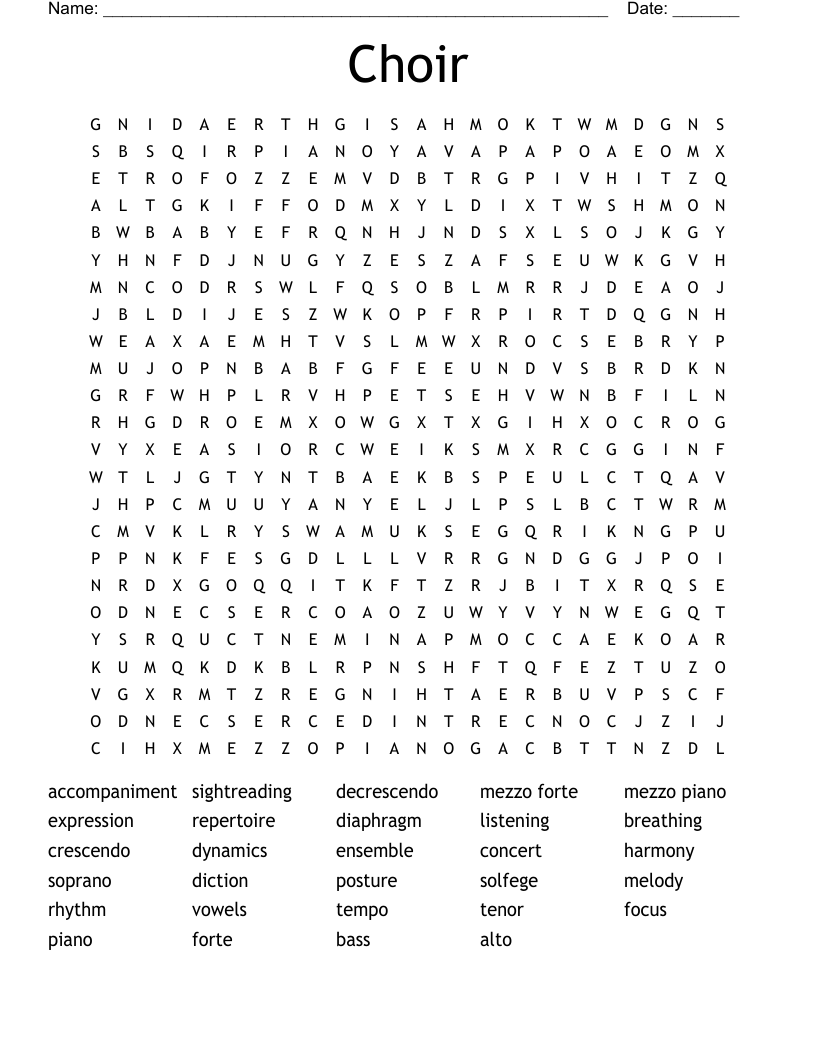 Choir Word Search WordMint