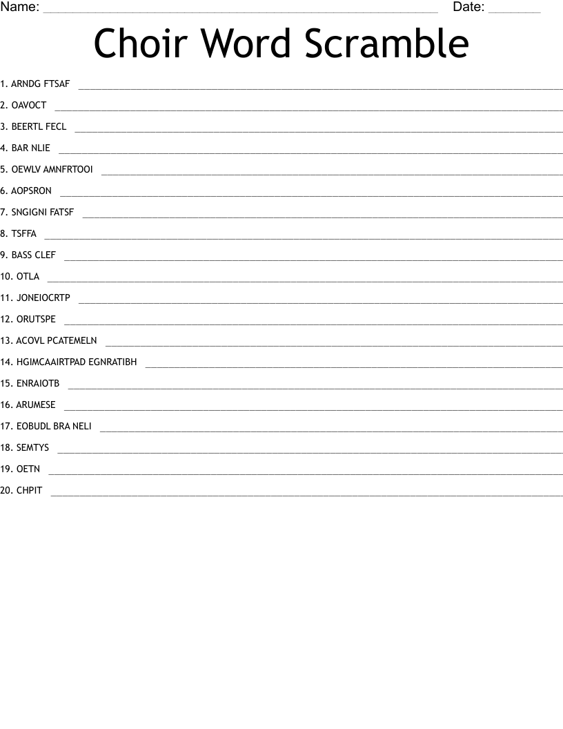 Music Education & Instruction Crosswords, Word Searches, Bingo Cards