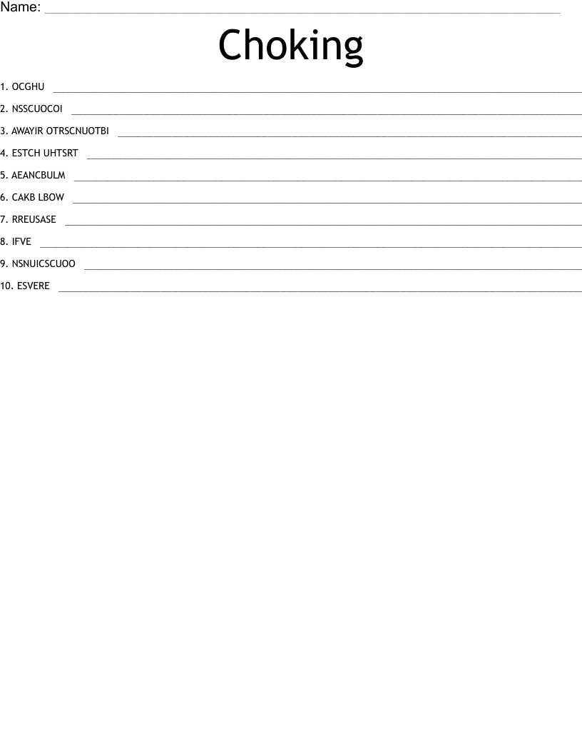Choking Word Scramble WordMint