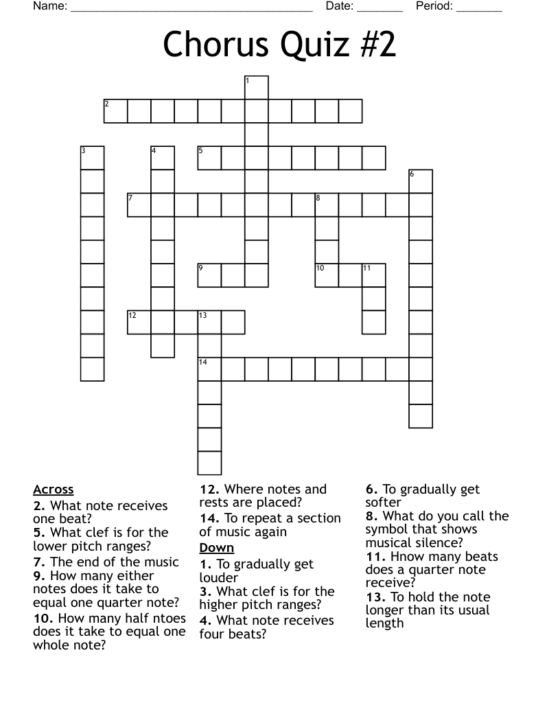 Chorus Quiz 2 Crossword WordMint