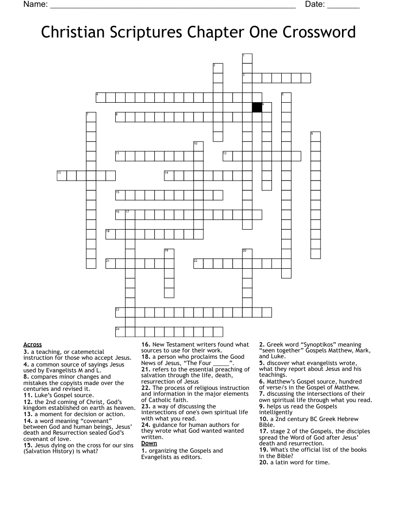 Christian Scriptures Chapter One Crossword WordMint