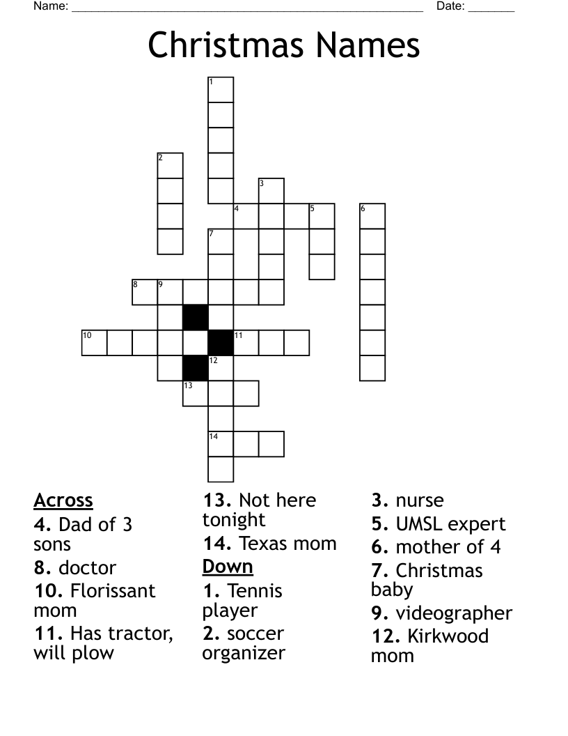 Christmas Names Crossword WordMint