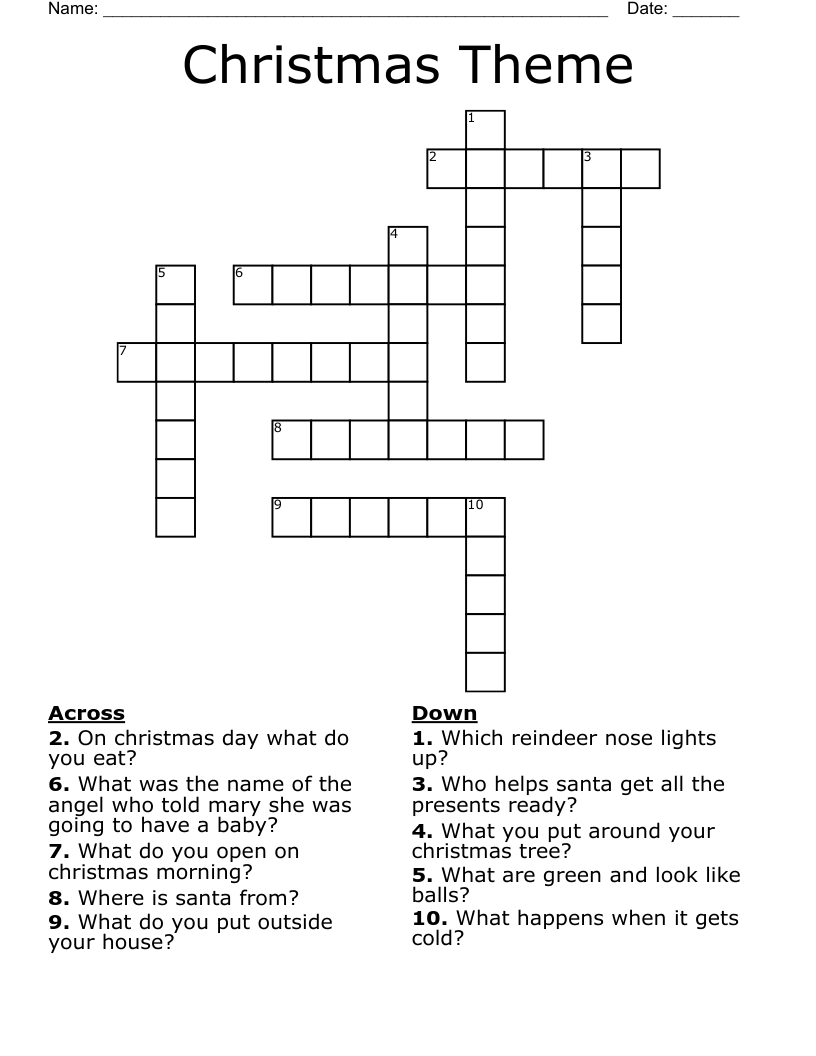Christmas Theme Crossword - WordMint
