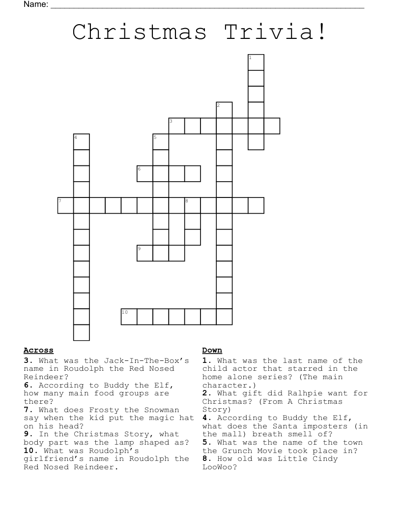 Christmas Trivia! Crossword WordMint