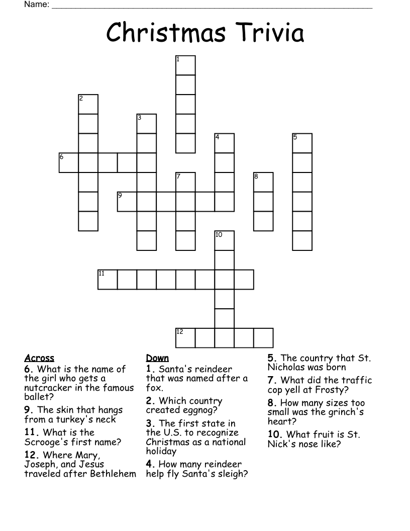 Christmas Trivia Crossword WordMint