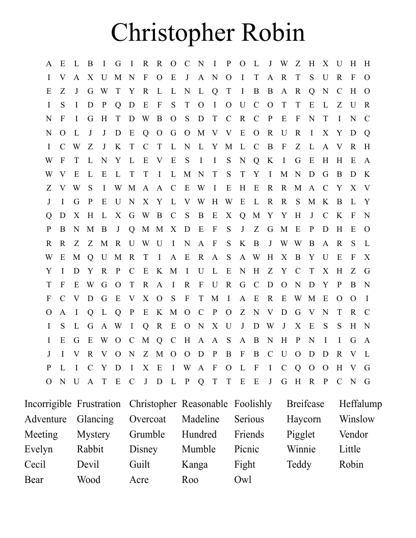 Christopher Robin Word Search WordMint