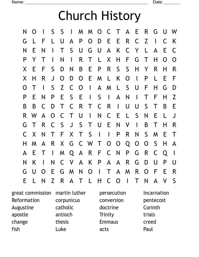 Church History Word Search WordMint