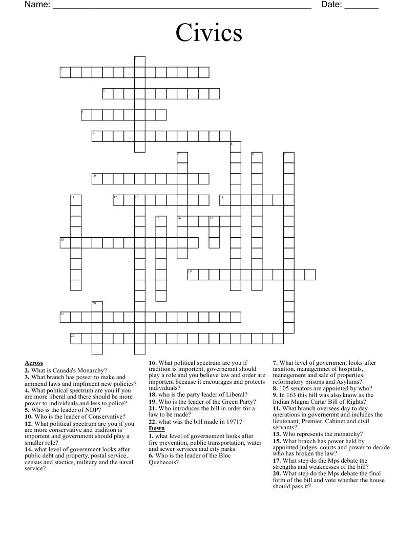 Civics Crossword WordMint
