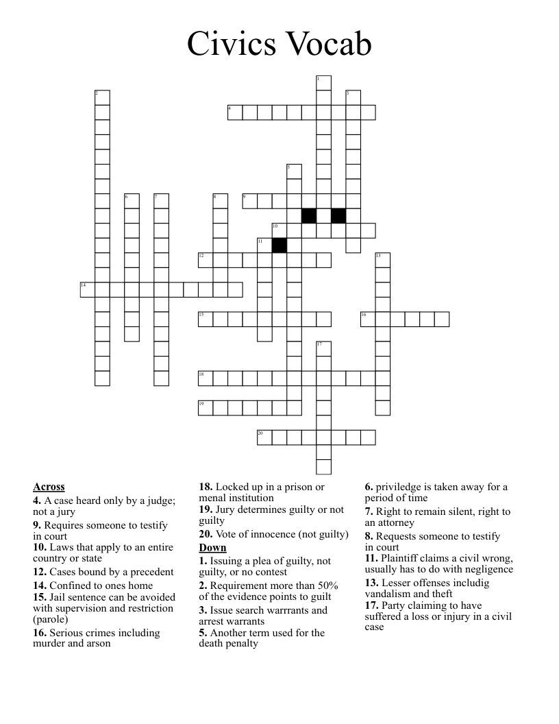 Civics Vocab Crossword WordMint