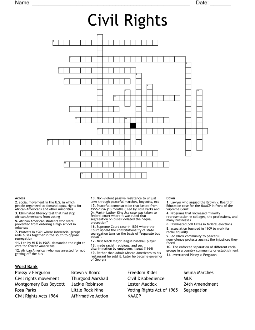 Civil Rights Crossword WordMint