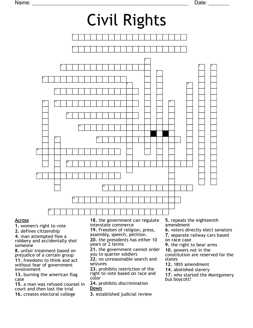 Civil Rights Crossword WordMint