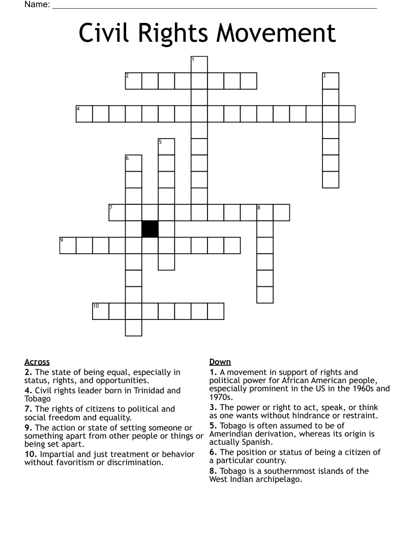 Civil Rights Movement Crossword - WordMint
