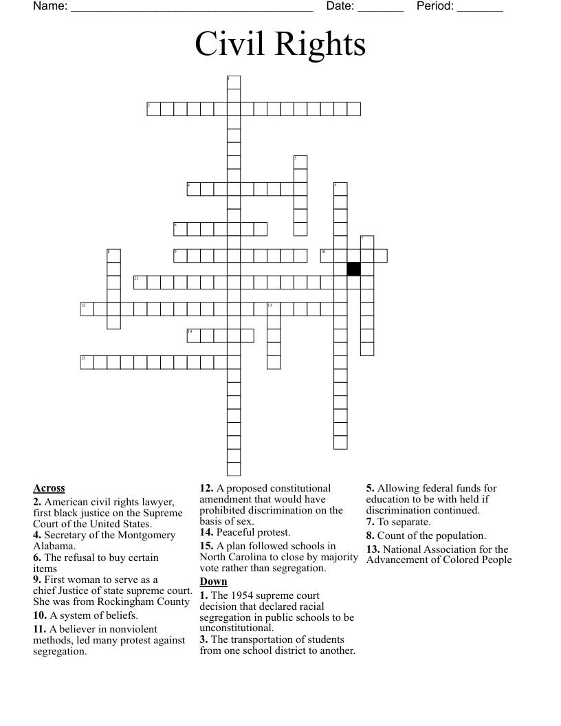 Civil Rights Crossword WordMint