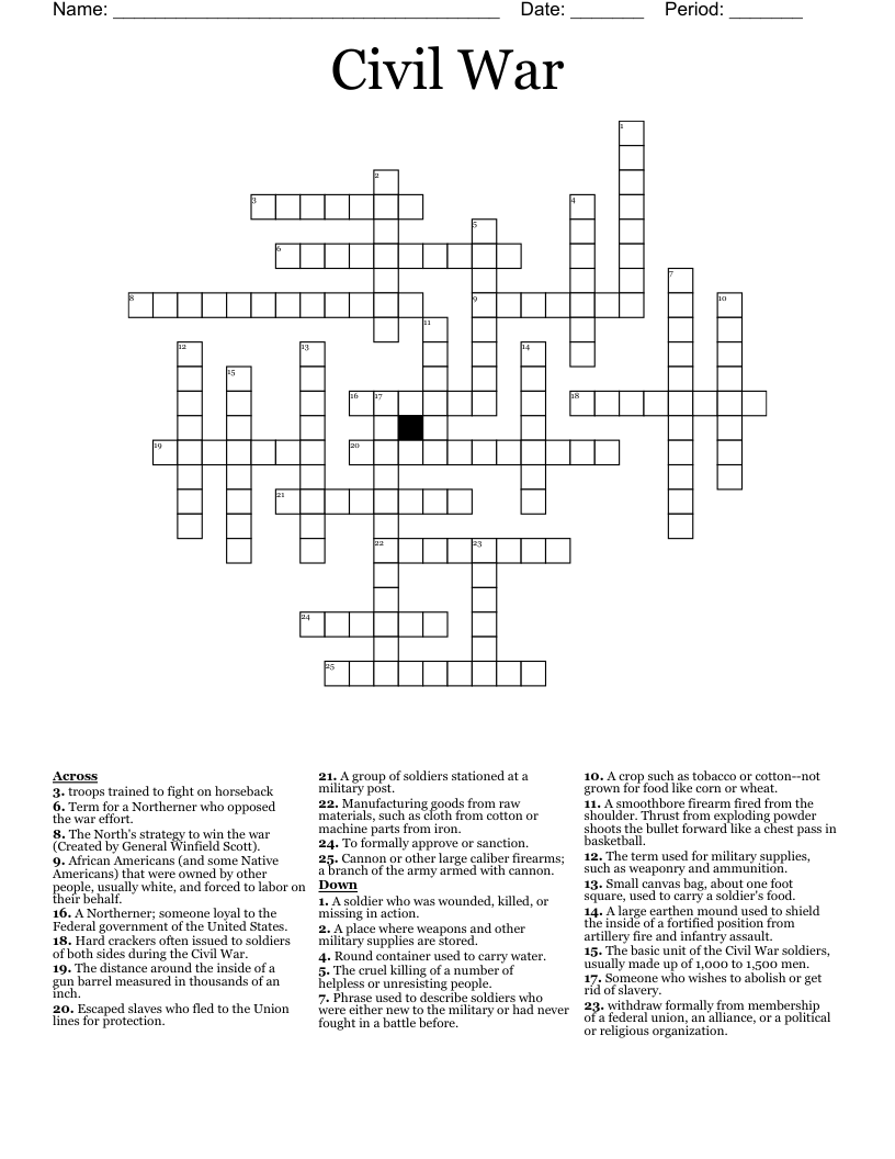 Civil War Crossword WordMint