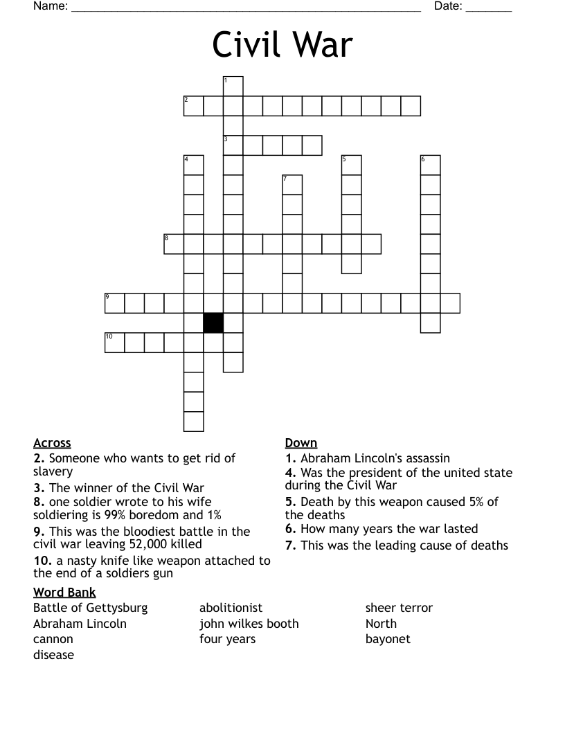 Civil War Crossword WordMint