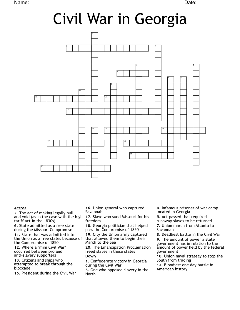Civil War in Crossword WordMint