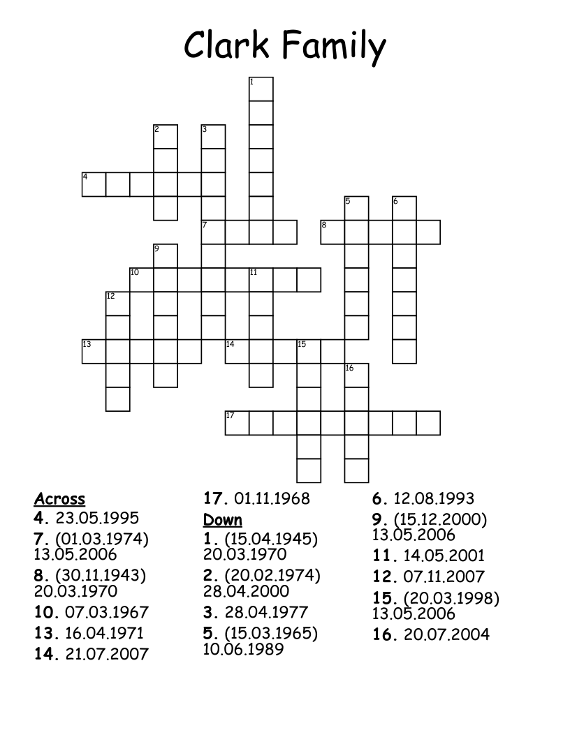 Clark Family Crossword WordMint