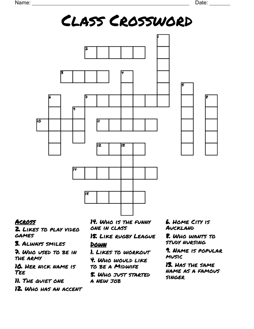 Class Crossword WordMint