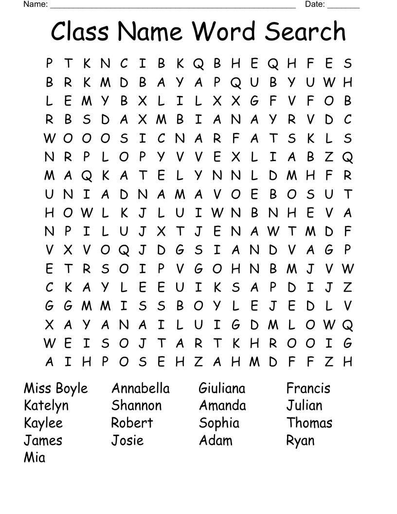 Class Name Word Search WordMint