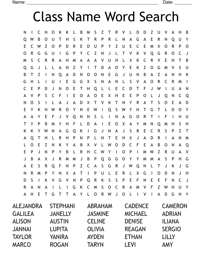 Classmate Names Word Search WordMint