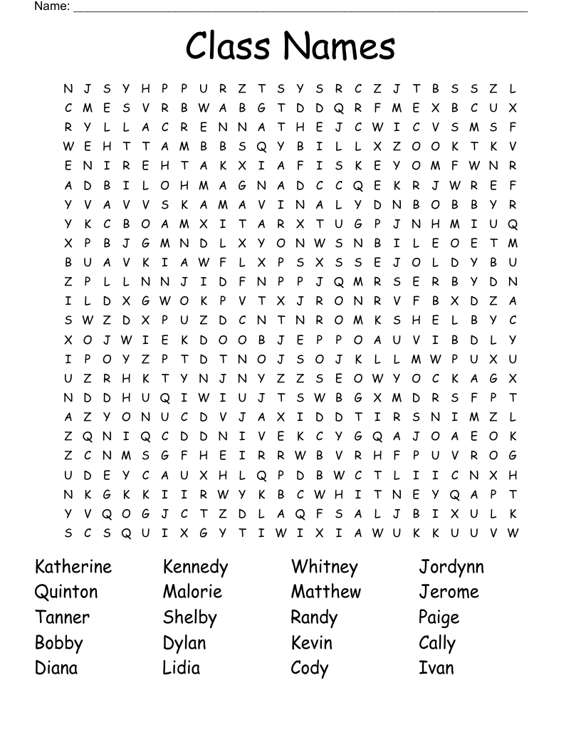 Class Names Word Search - WordMint