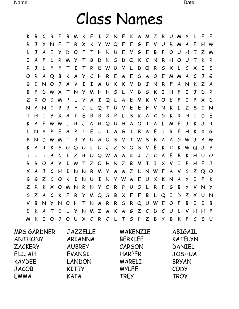 Class Names Word Search WordMint
