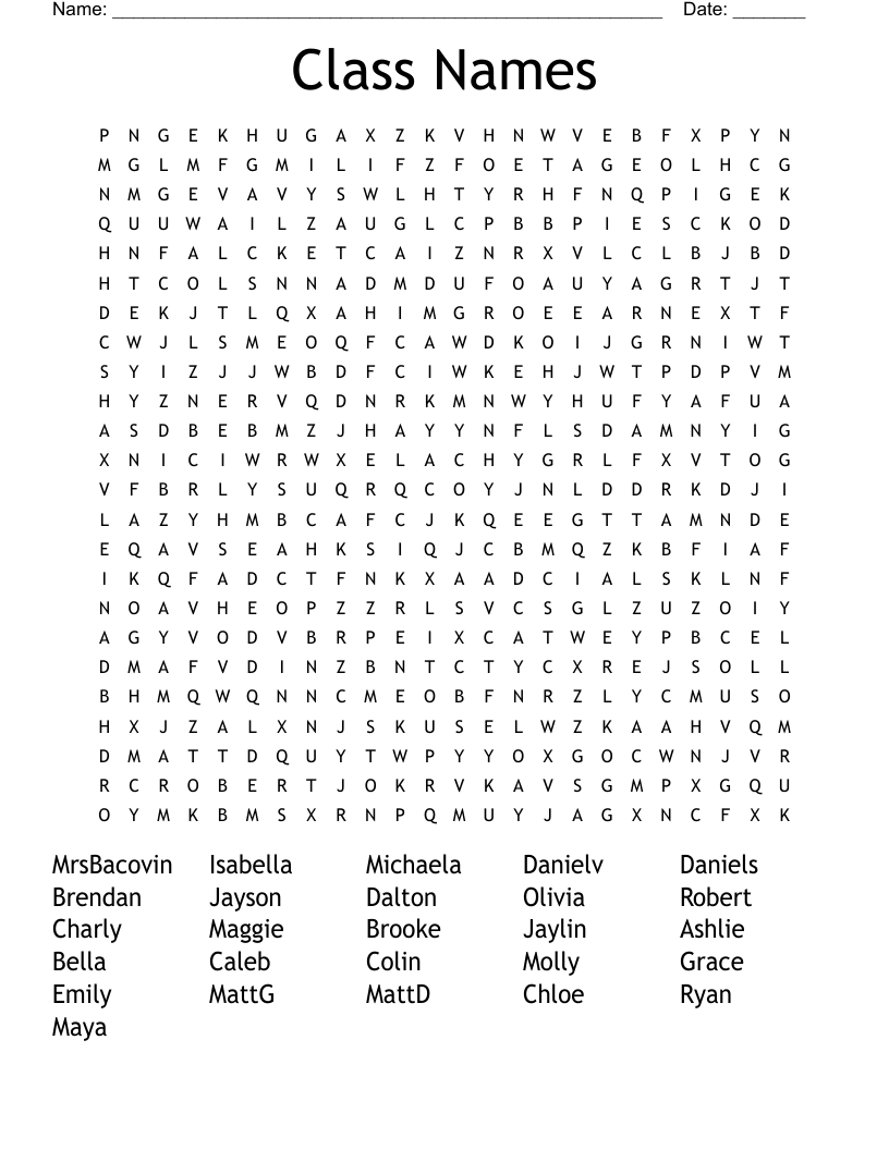 Class Names Word Search WordMint