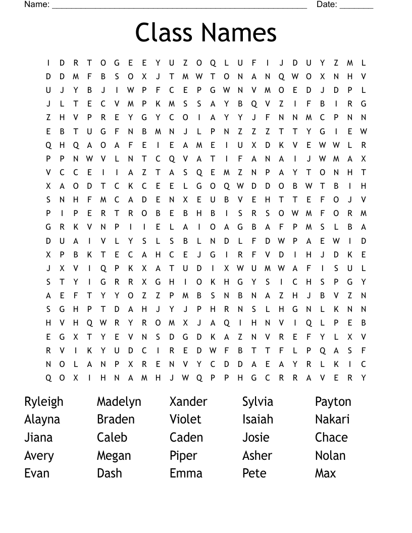 Class Names Word Search WordMint