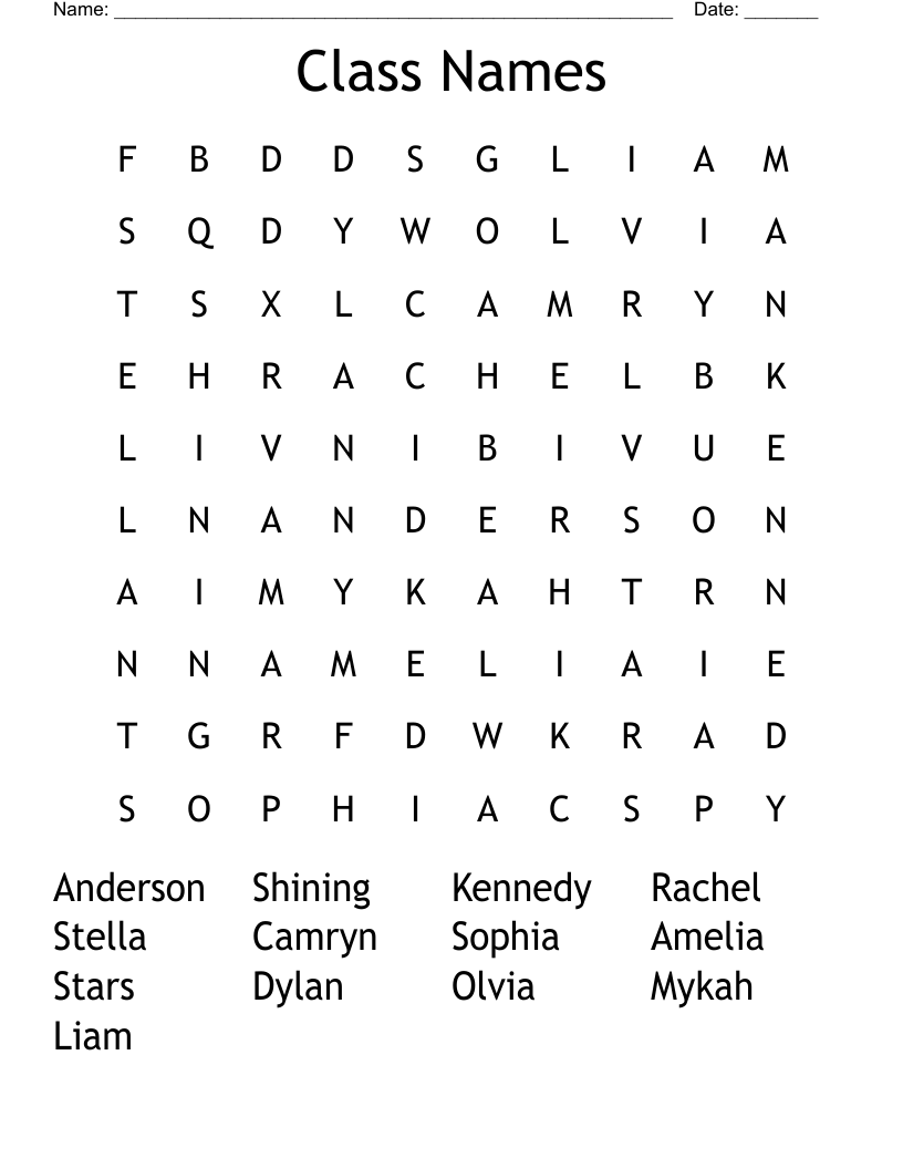 Class Names Word Search WordMint