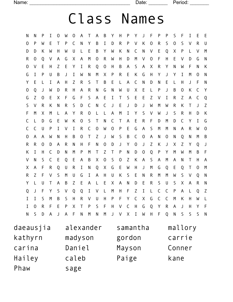 Class Names Word Search WordMint