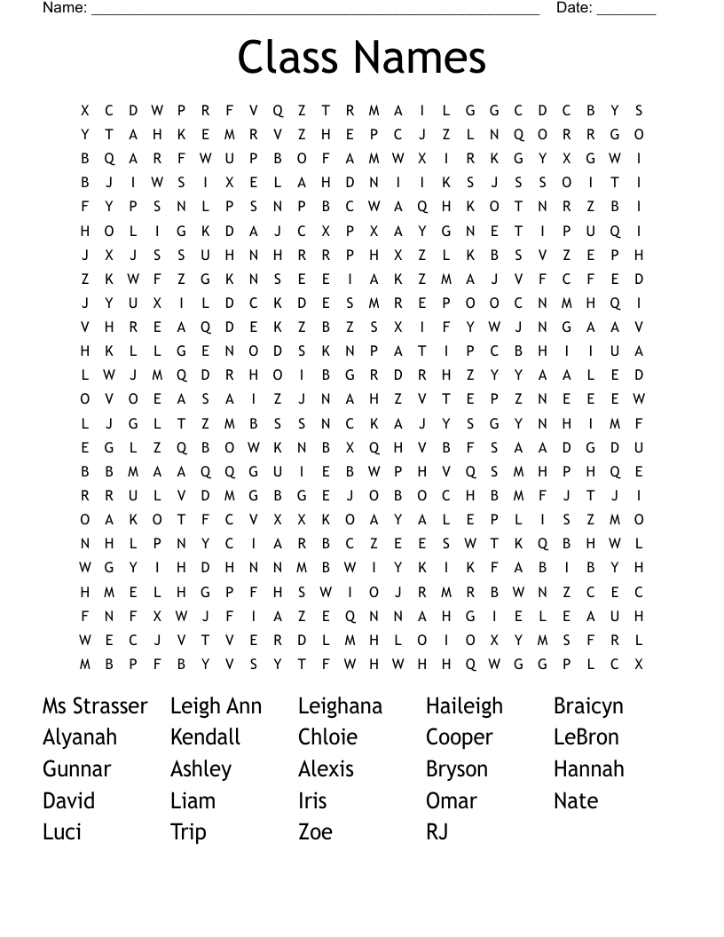 Class Names Word Search WordMint