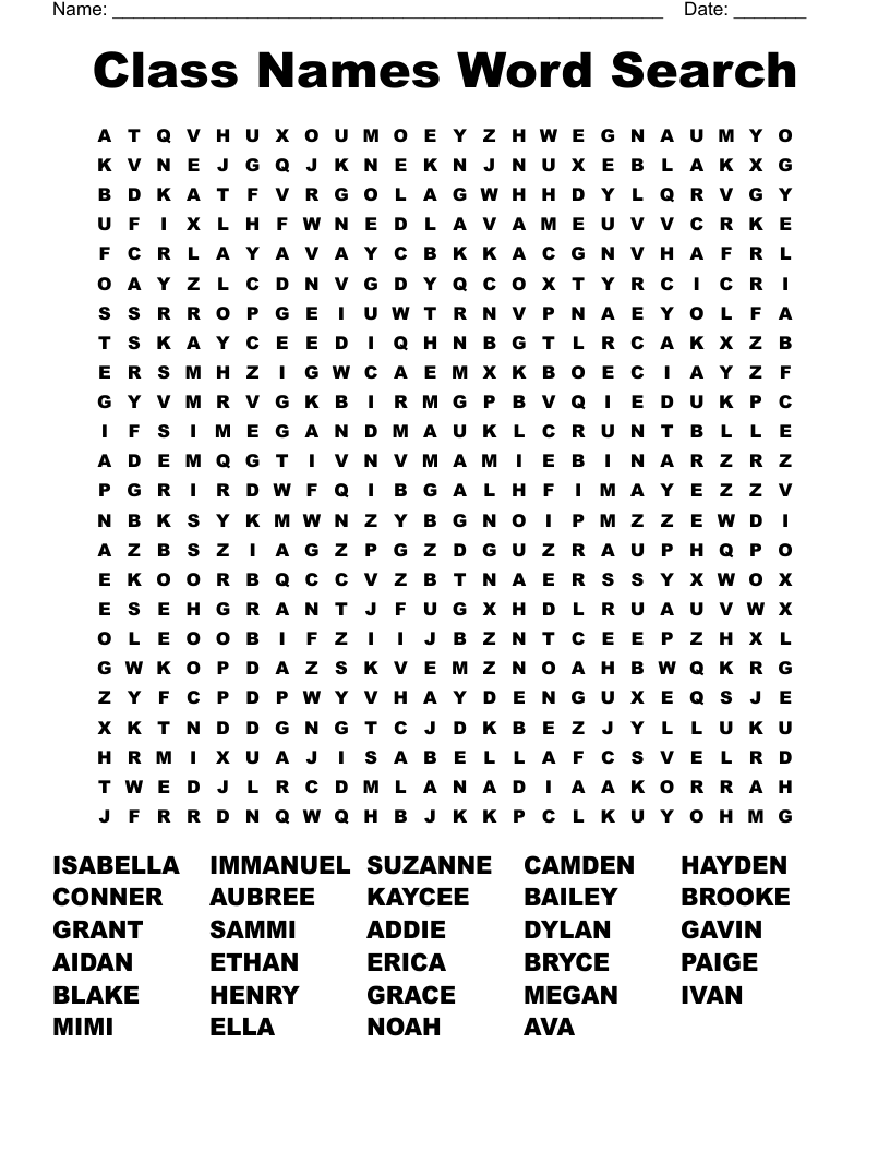 Class Names Word Search WordMint