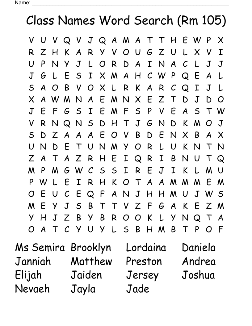 Class Names Word Search (Rm 105) WordMint