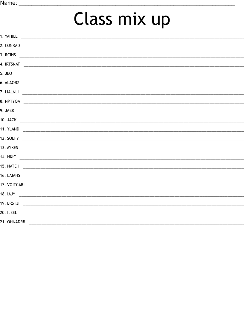 Class mix up Word Scramble WordMint